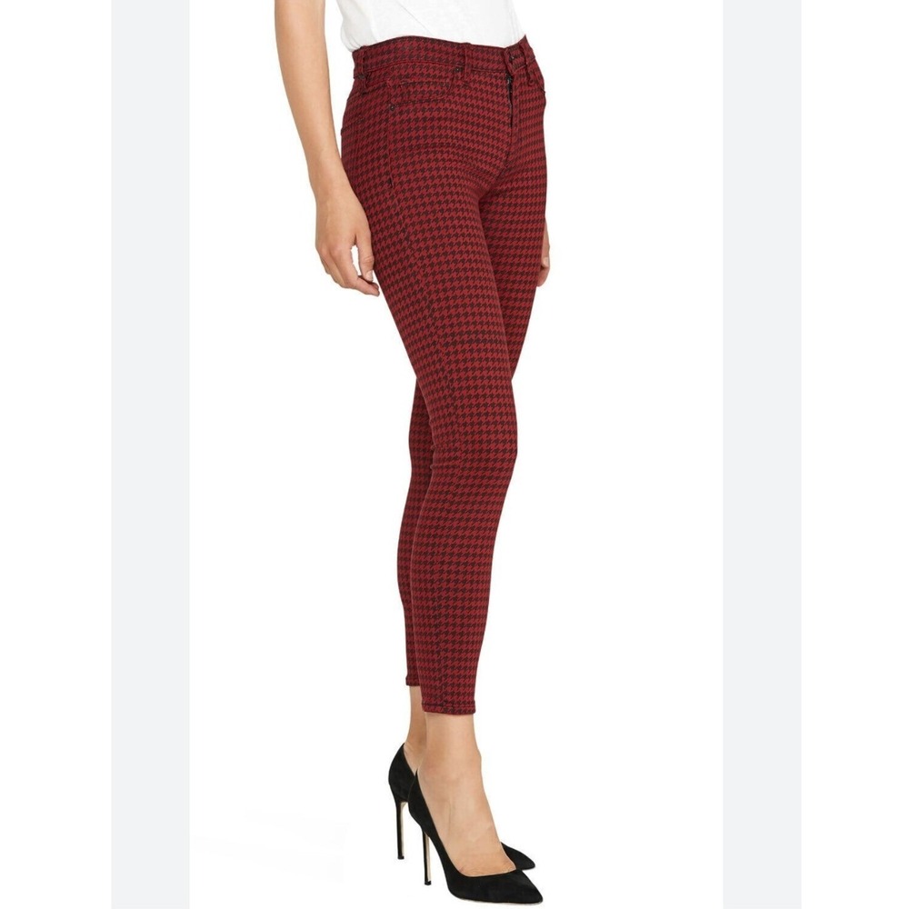 NWOT New Hudson Barbara High Rise Super Skinny Stretch Jeans Houndstooth Red 32 - Picture 2 of 10